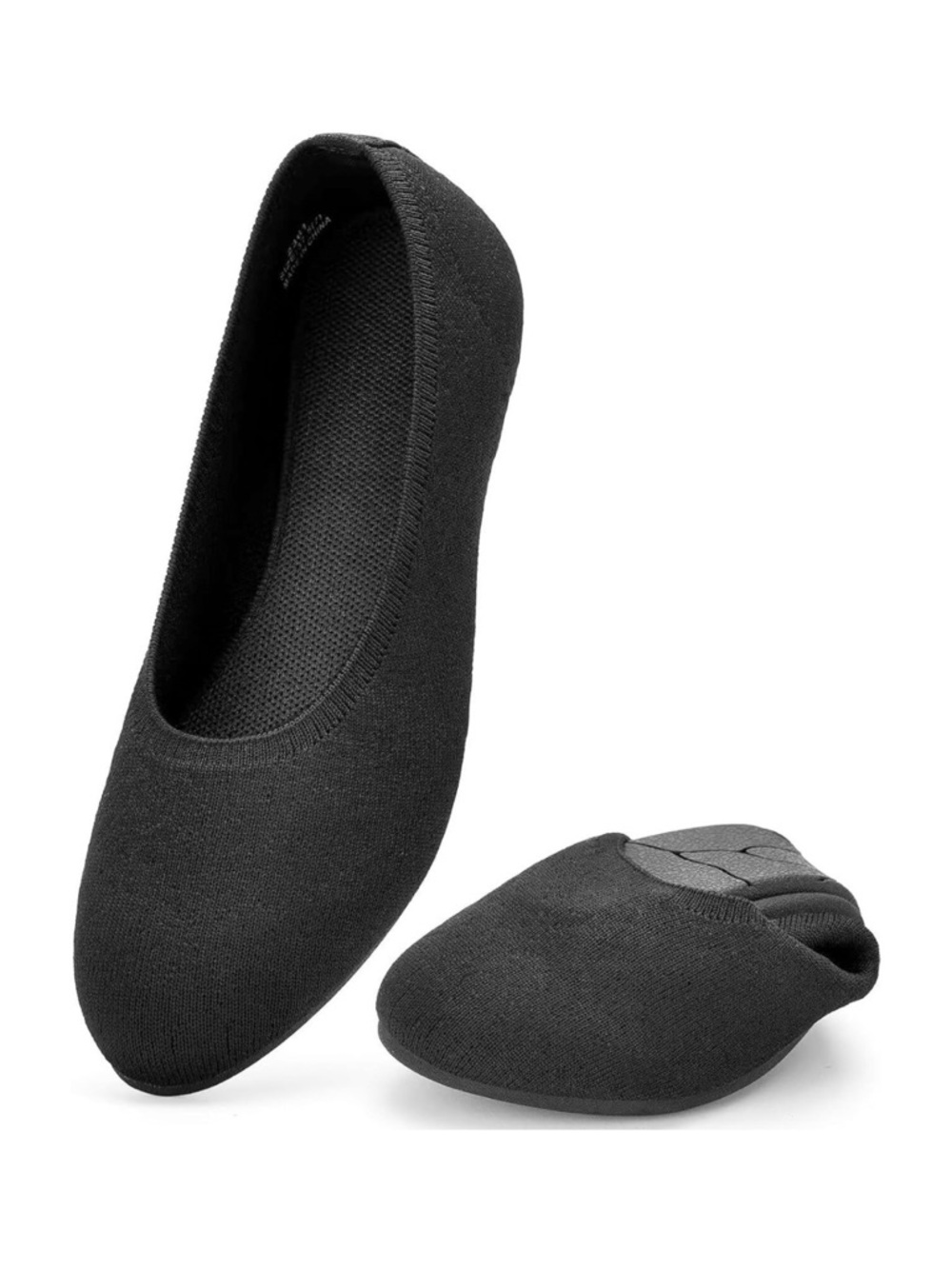 PUXOWE Black Ballet Flats Breathable Knit Slip On Comfortable Walking Shoes